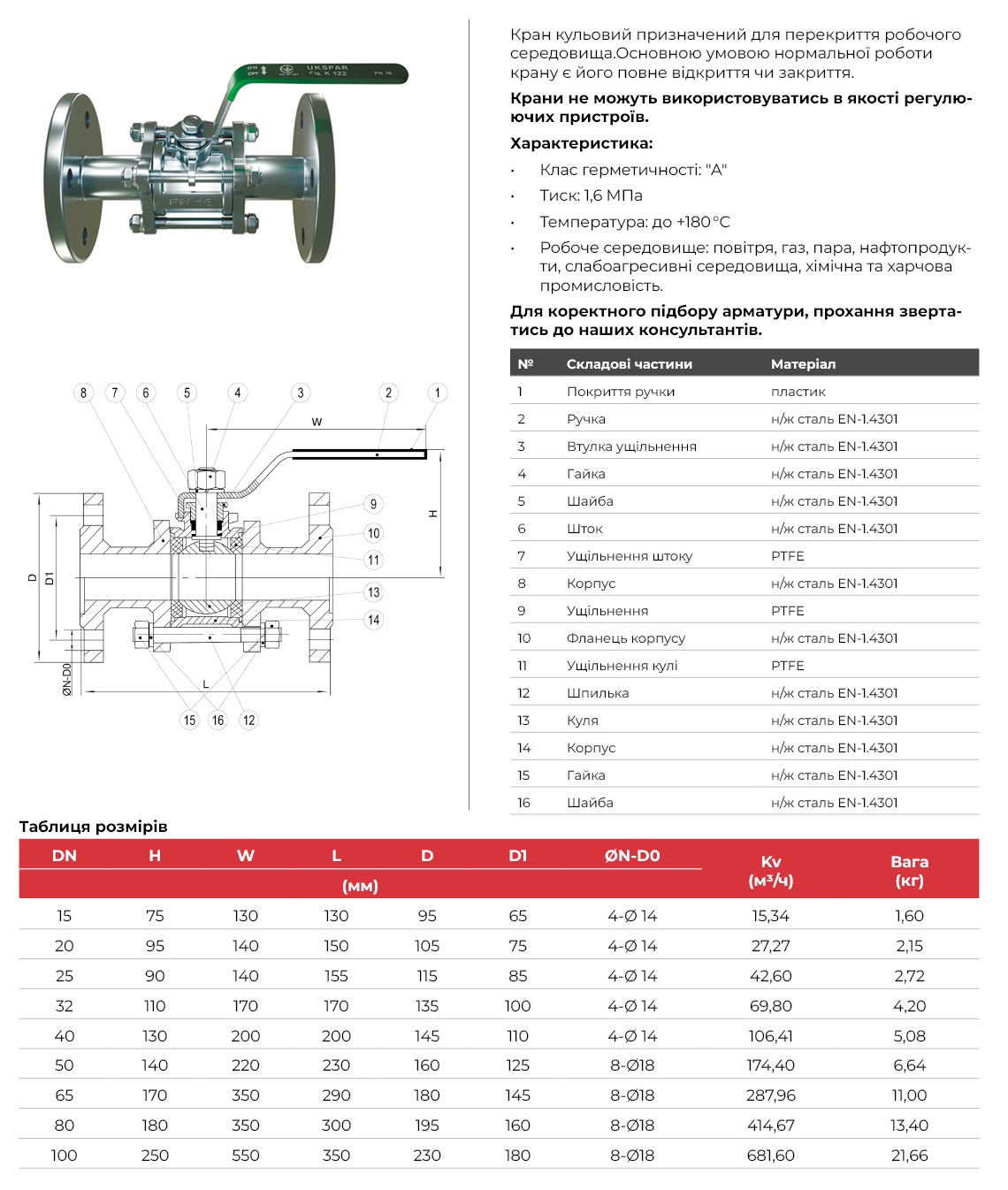 Кран кульовий трискладовий фланцевий нержавіючий, куля-нж сталь 304, PTFE, PN16 - UKSPAR - фото 21 Кран кульовий трискладовий фланцевий нержавіючий, куля-нж сталь 304, PTFE, PN16 - фото 21