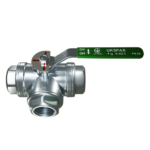 Кран кульовий триходовий муфтовий нержавіючий, тип T, куля-нж сталь 304, PTFE, PN25